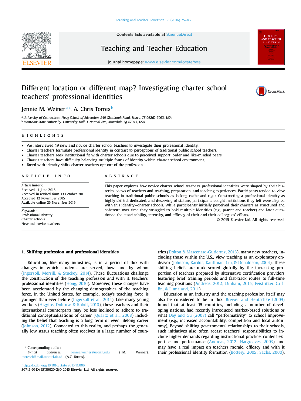 Different location or different map?Â Investigating charter school teachers' professional identities