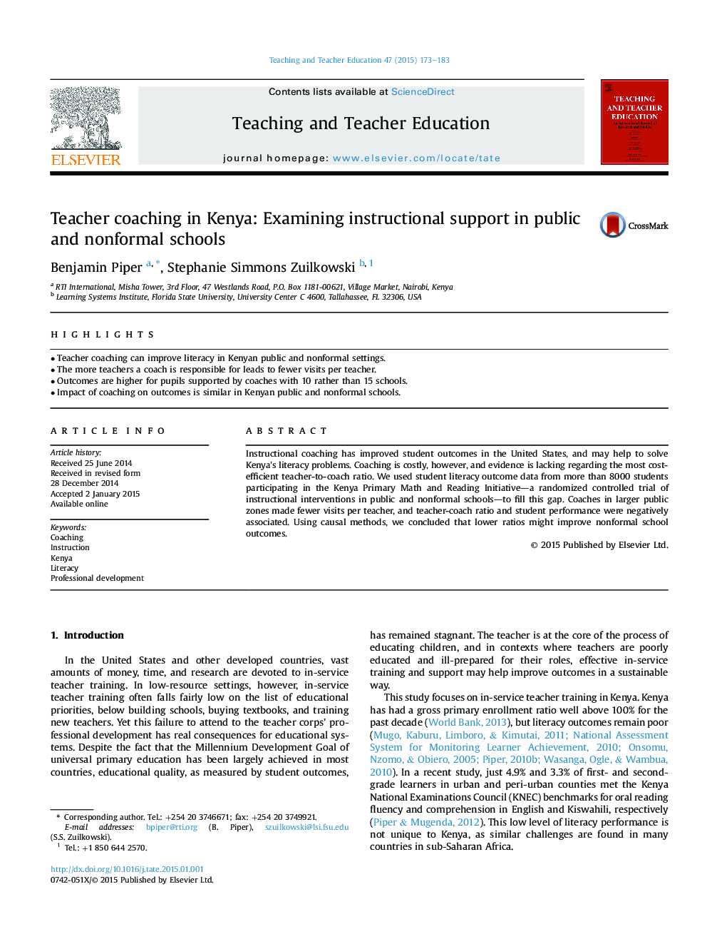 Teacher coaching in Kenya: Examining instructional support in public and nonformal schools