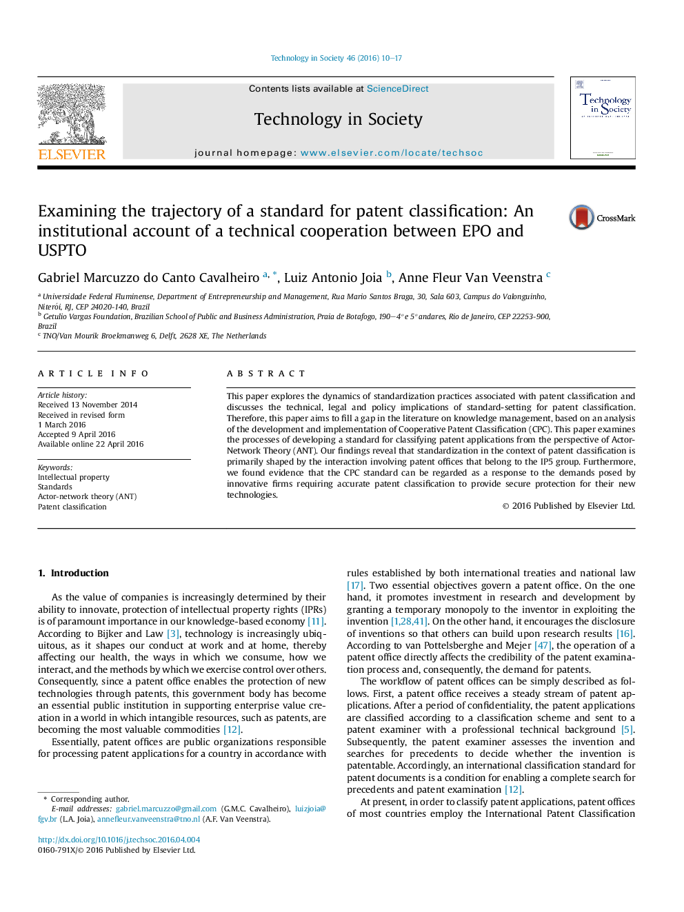 Examining the trajectory of a standard for patent classification: An institutional account of a technical cooperation between EPO and USPTO