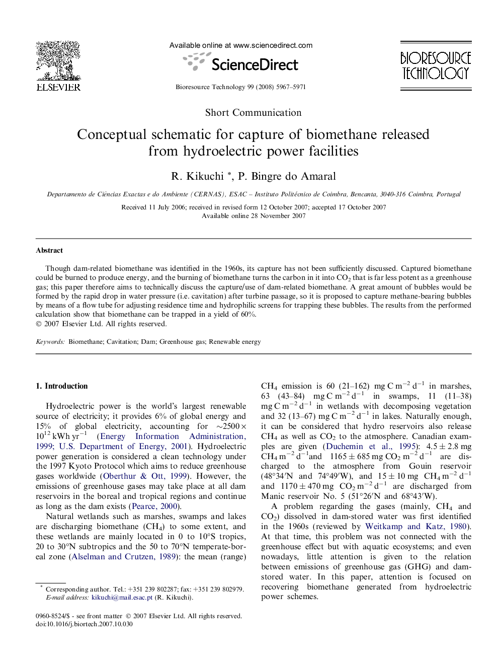 عکس صفحه اول مقاله: Conceptual schematic for capture of biomethane released from hydroelectric power facilities Conceptual schematic for capture of biomethane released from hydroelectric power facilities