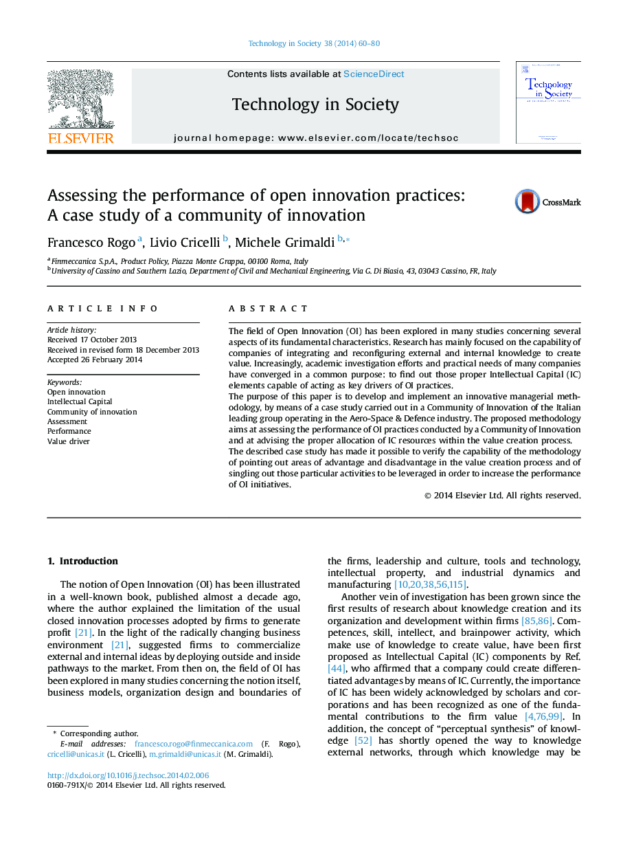 Assessing the performance of open innovation practices: A case study of a community of innovation