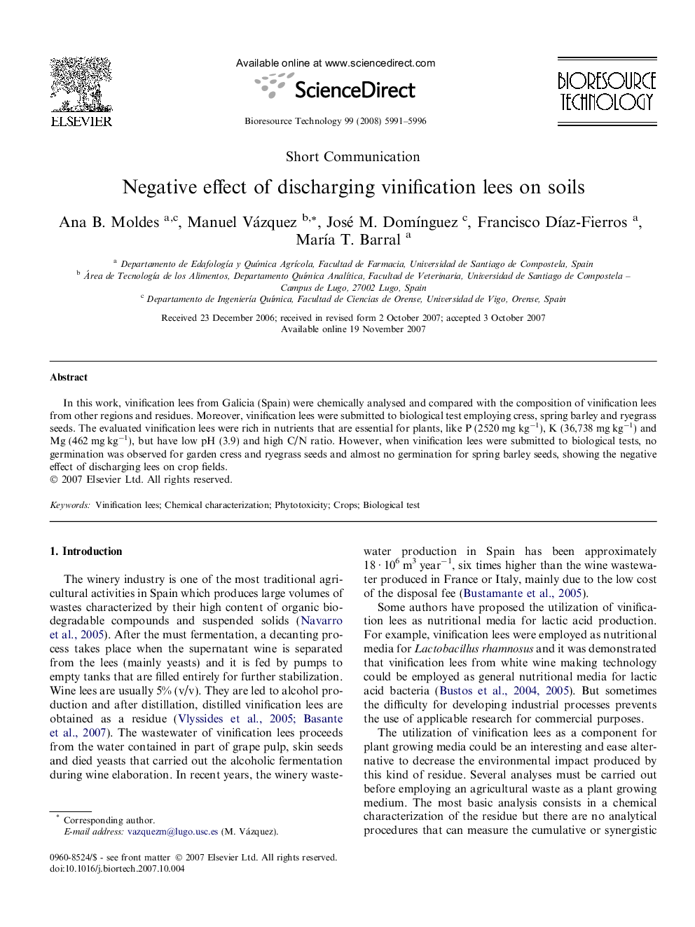 Negative effect of discharging vinification lees on soils