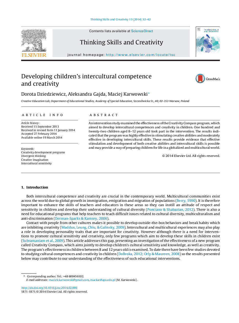 Developing children's intercultural competence and creativity