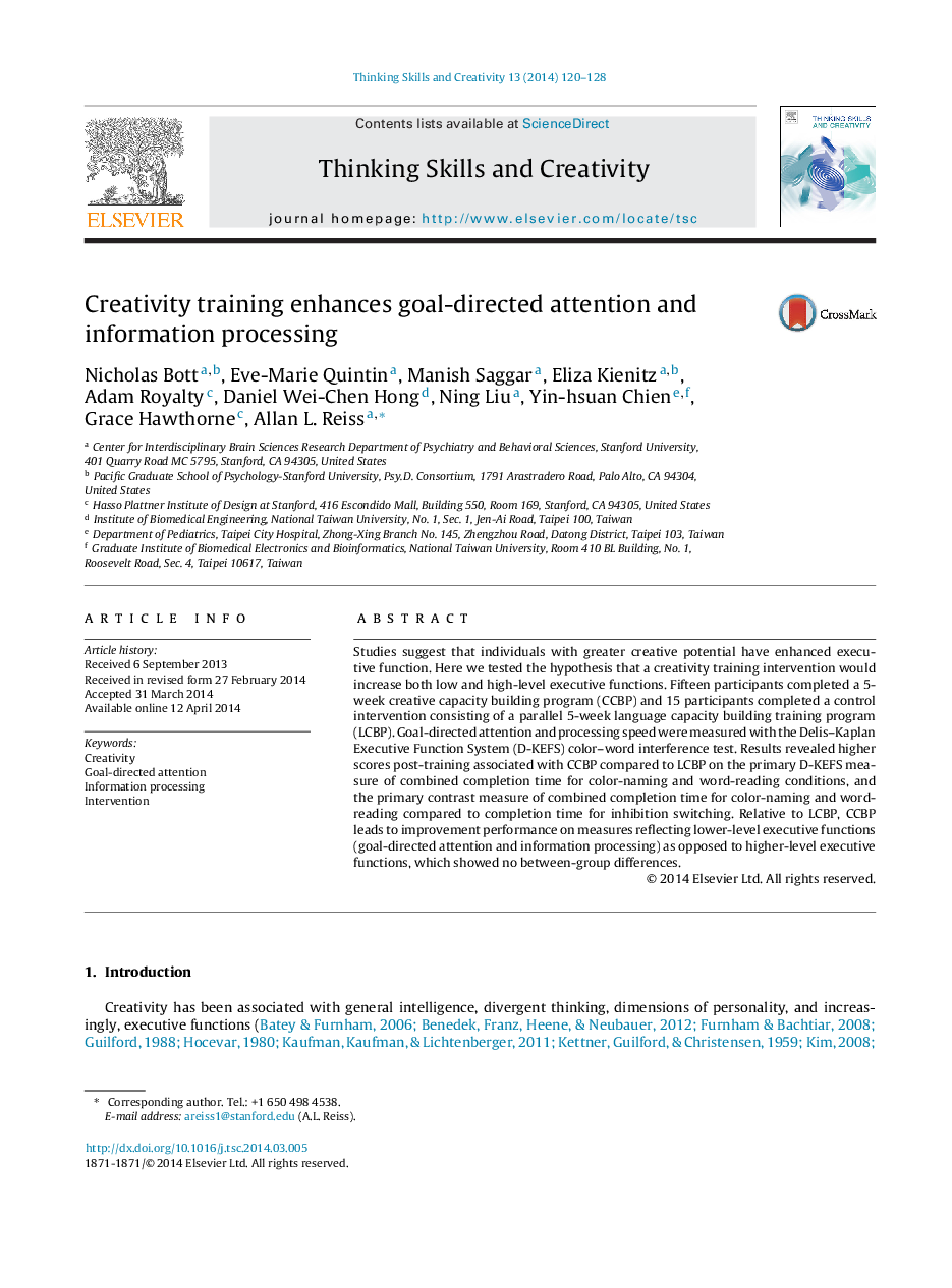 Creativity training enhances goal-directed attention and information processing