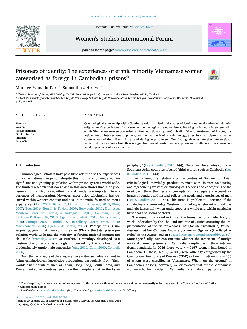 Prisoners of identity: The experiences of ethnic minority Vietnamese women categorised as foreign in Cambodian prisons