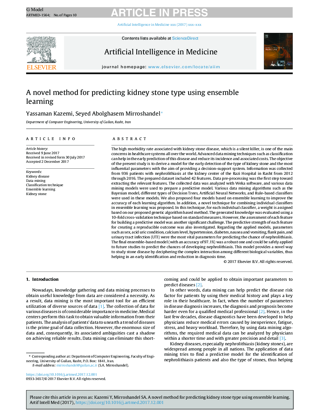 A novel method for predicting kidney stone type using ensemble learning