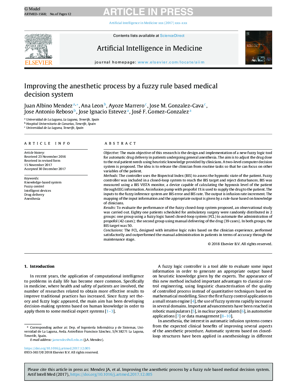 Improving the anesthetic process by a fuzzy rule based medical decision system