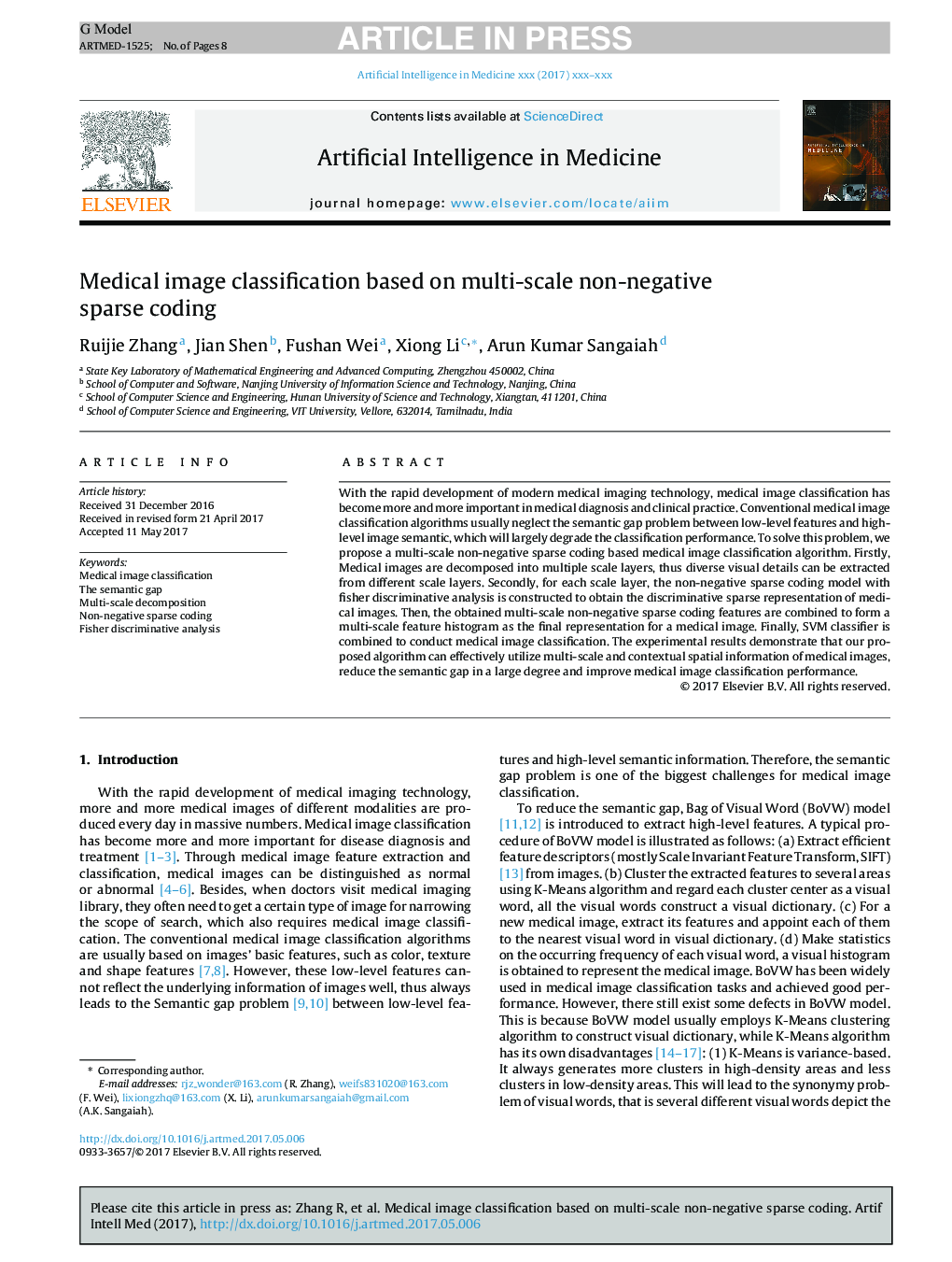 Medical image classification based on multi-scale non-negative sparse coding