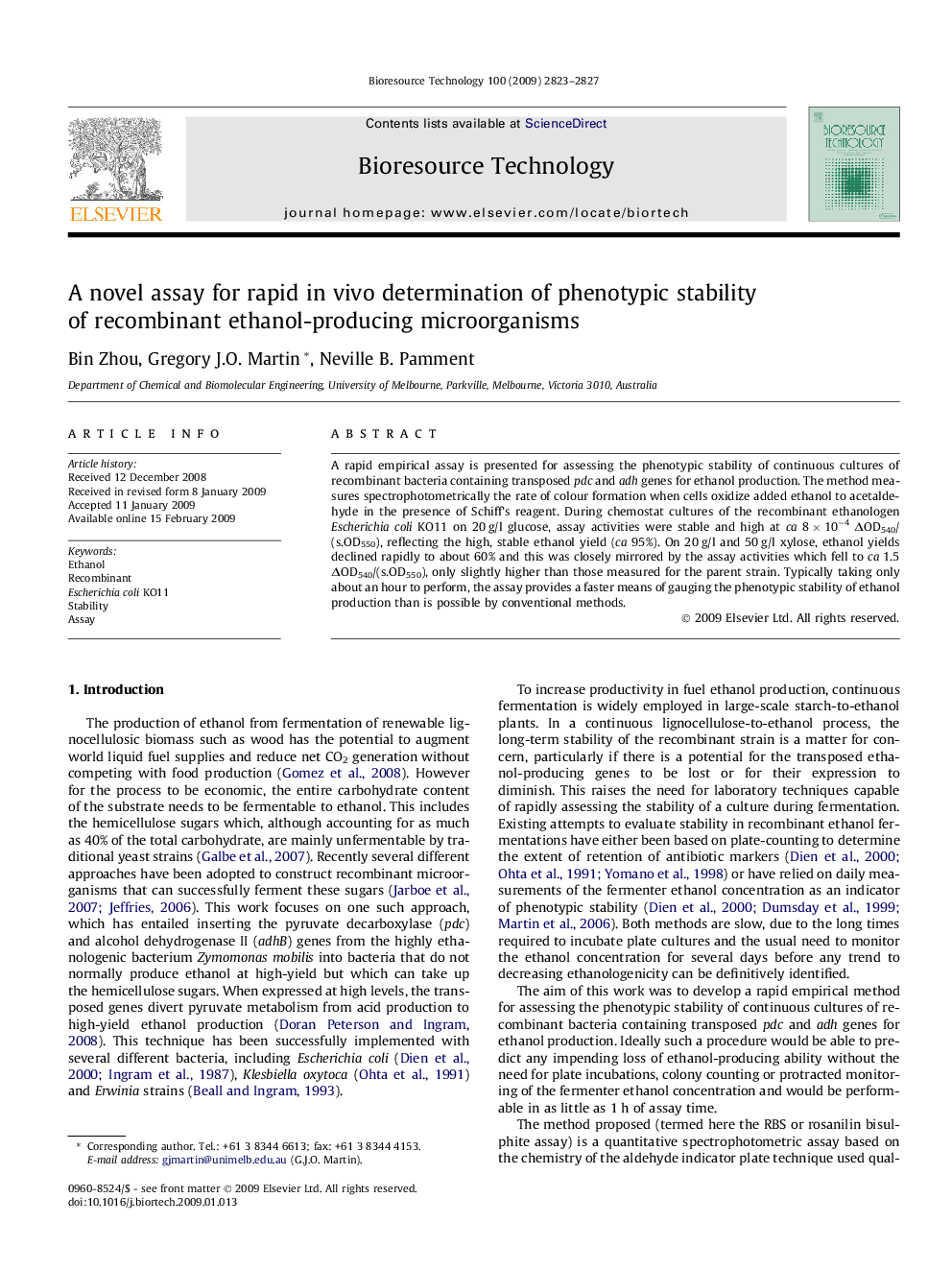 A novel assay for rapid in vivo determination of phenotypic stability of recombinant ethanol-producing microorganisms