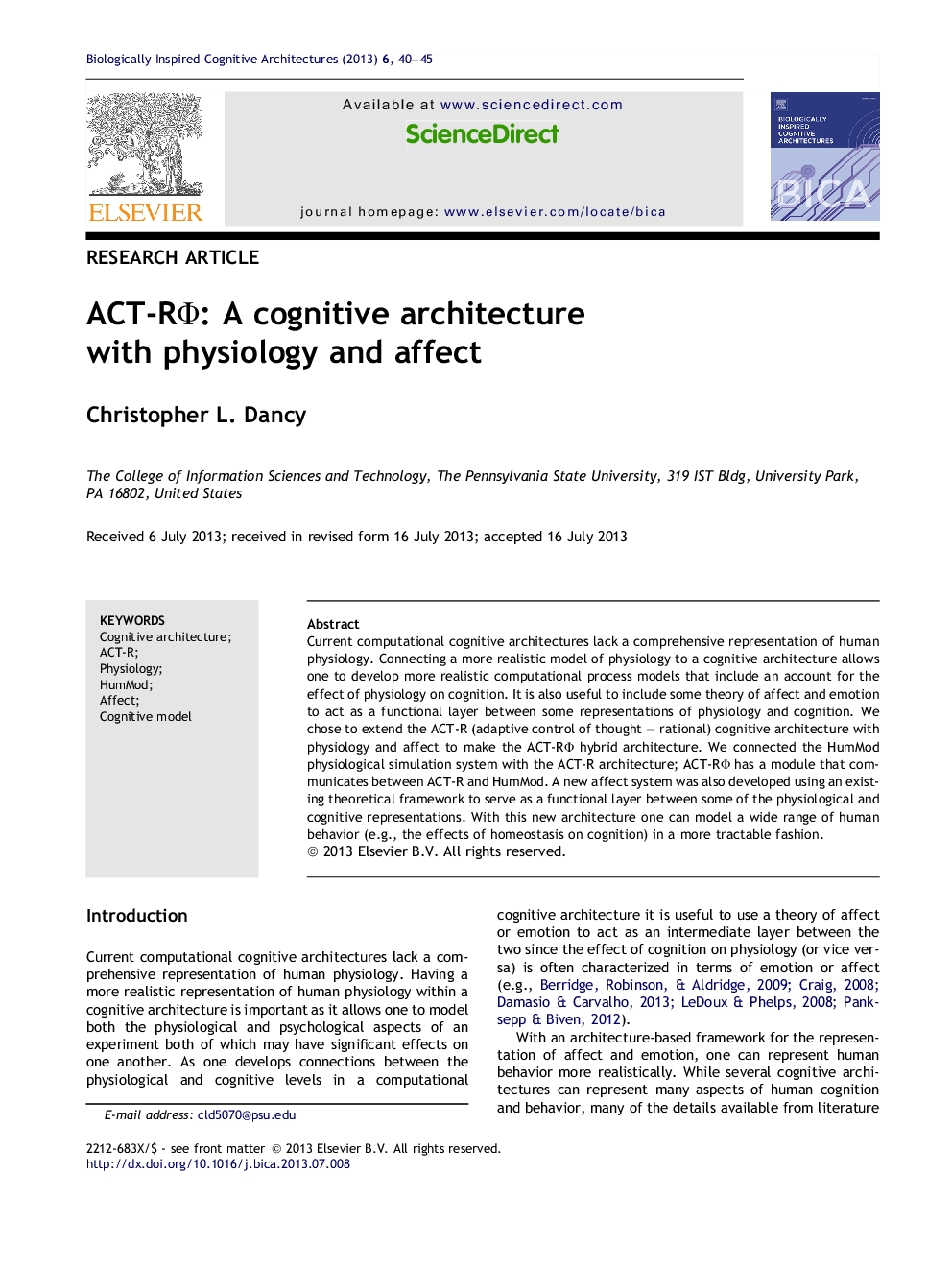 ACT-RÎ¦: A cognitive architecture with physiology and affect