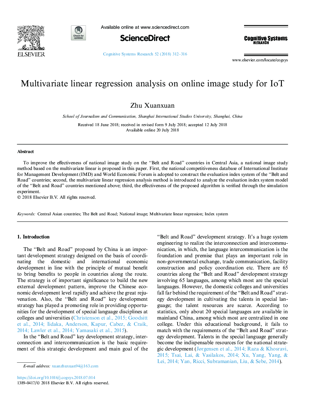 Multivariate linear regression analysis on online image study for IoT