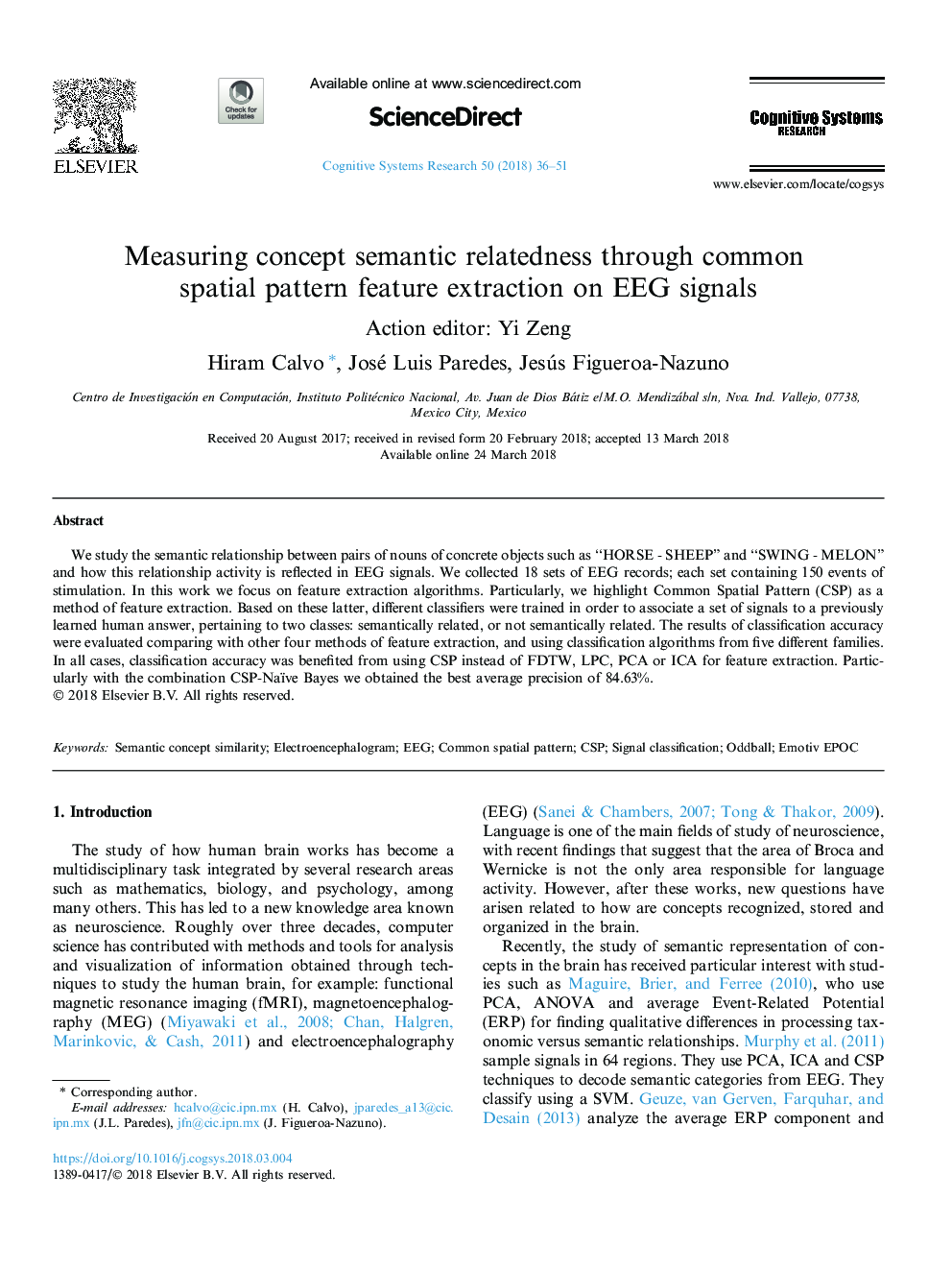 Measuring concept semantic relatedness through common spatial pattern feature extraction on EEG signals