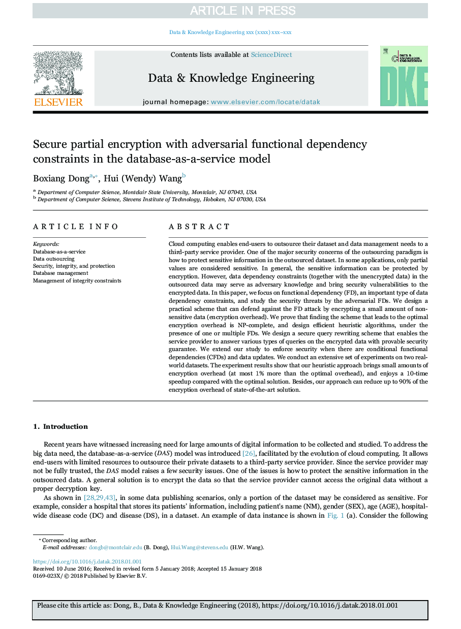 Secure partial encryption with adversarial functional dependency constraints in the database-as-a-service model