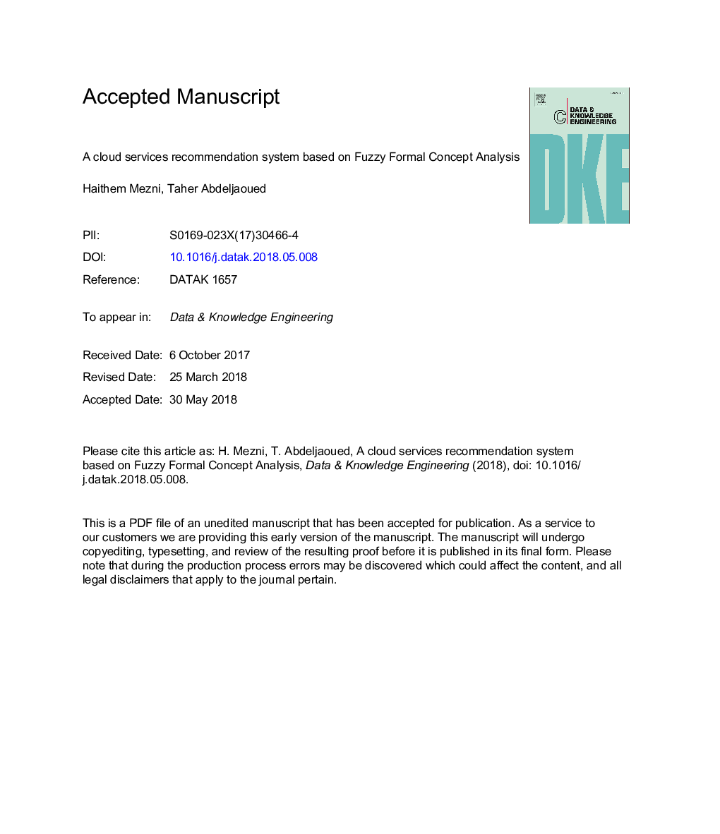 A cloud services recommendation system based on Fuzzy Formal Concept Analysis