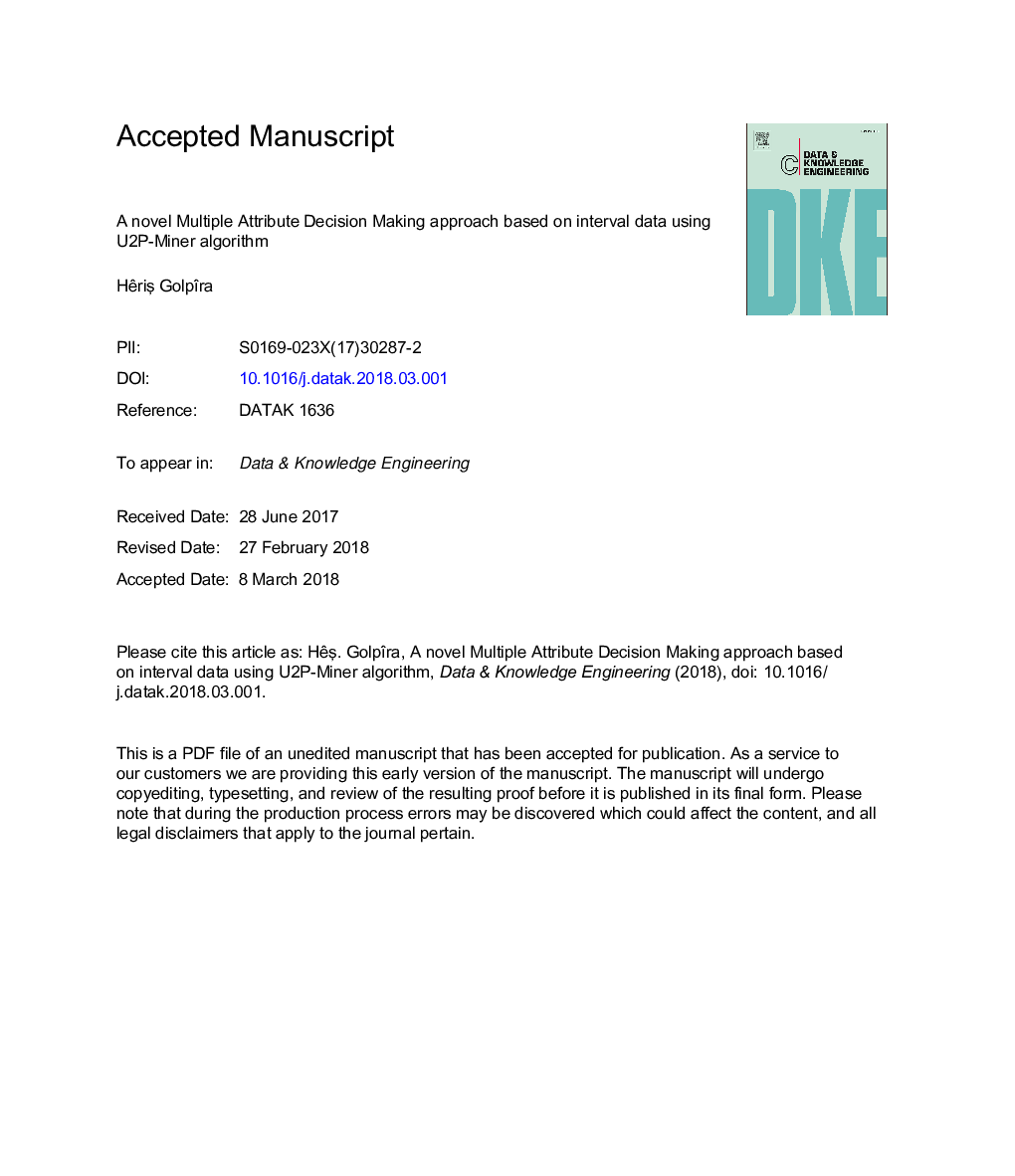 A novel Multiple Attribute Decision Making approach based on interval data using U2P-Miner algorithm