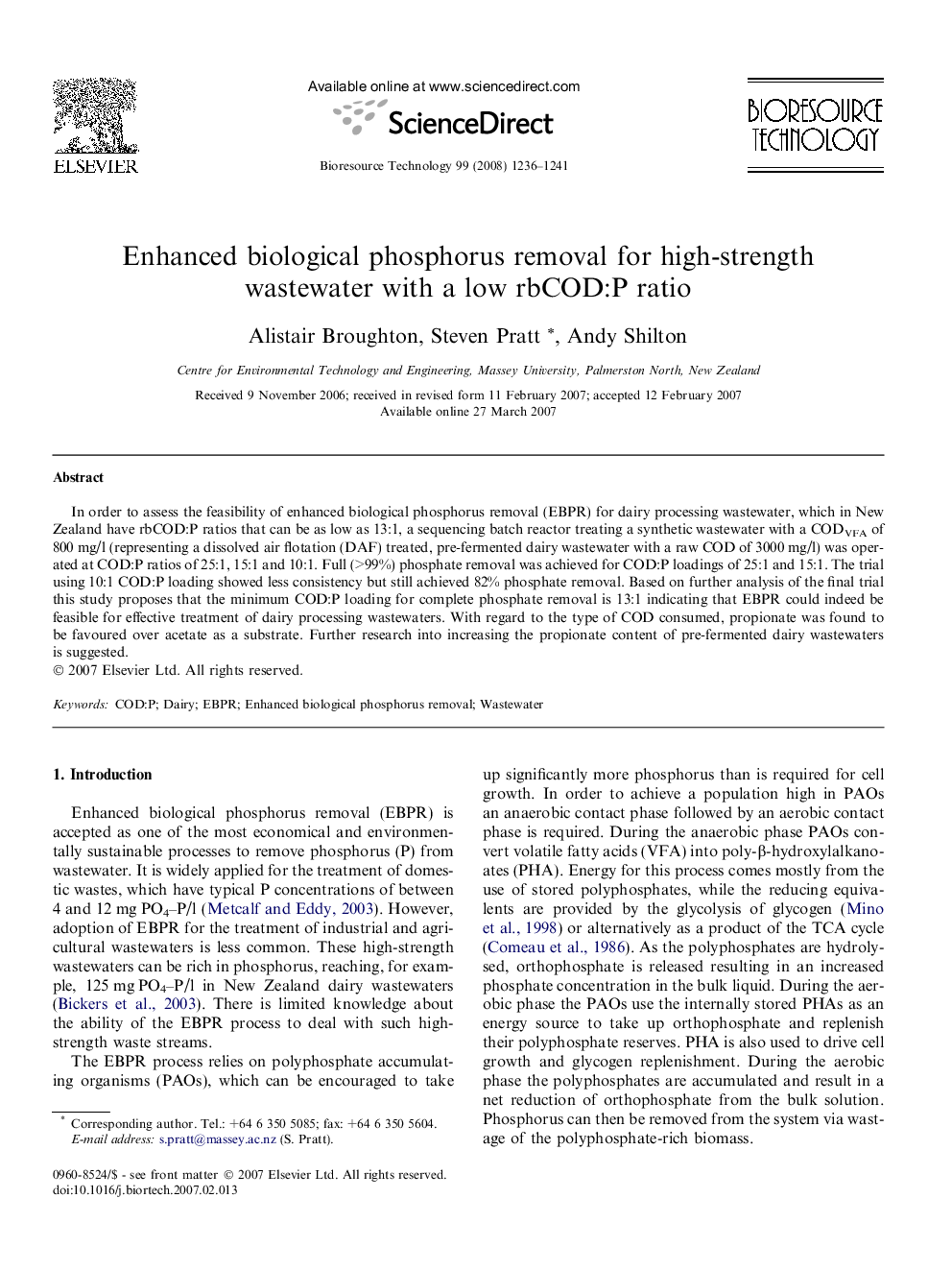 Enhanced biological phosphorus removal for high-strength wastewater with a low rbCOD:P ratio