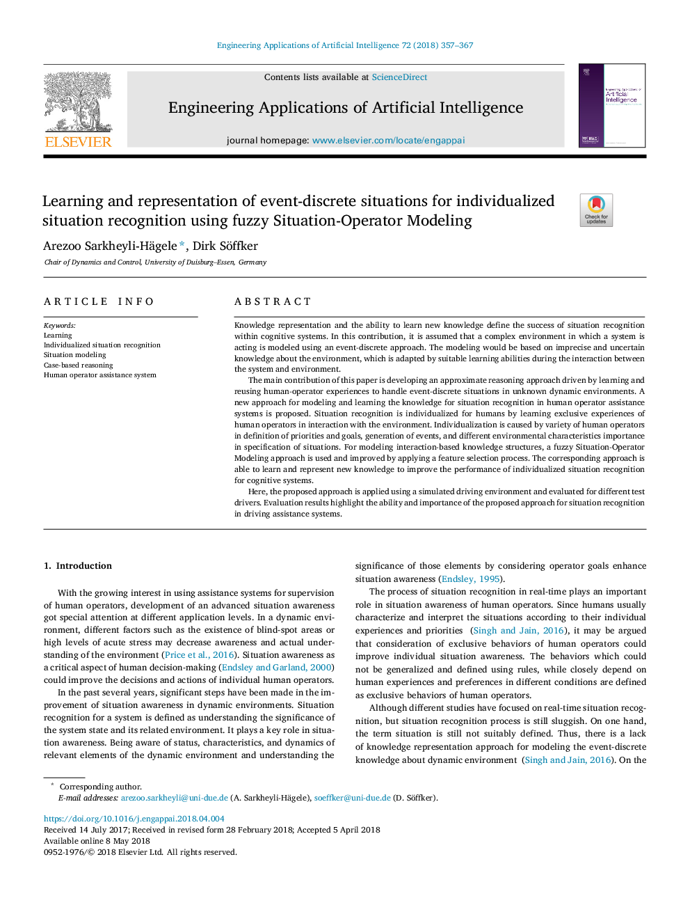 Learning and representation of event-discrete situations for individualized situation recognition using fuzzy Situation-Operator Modeling