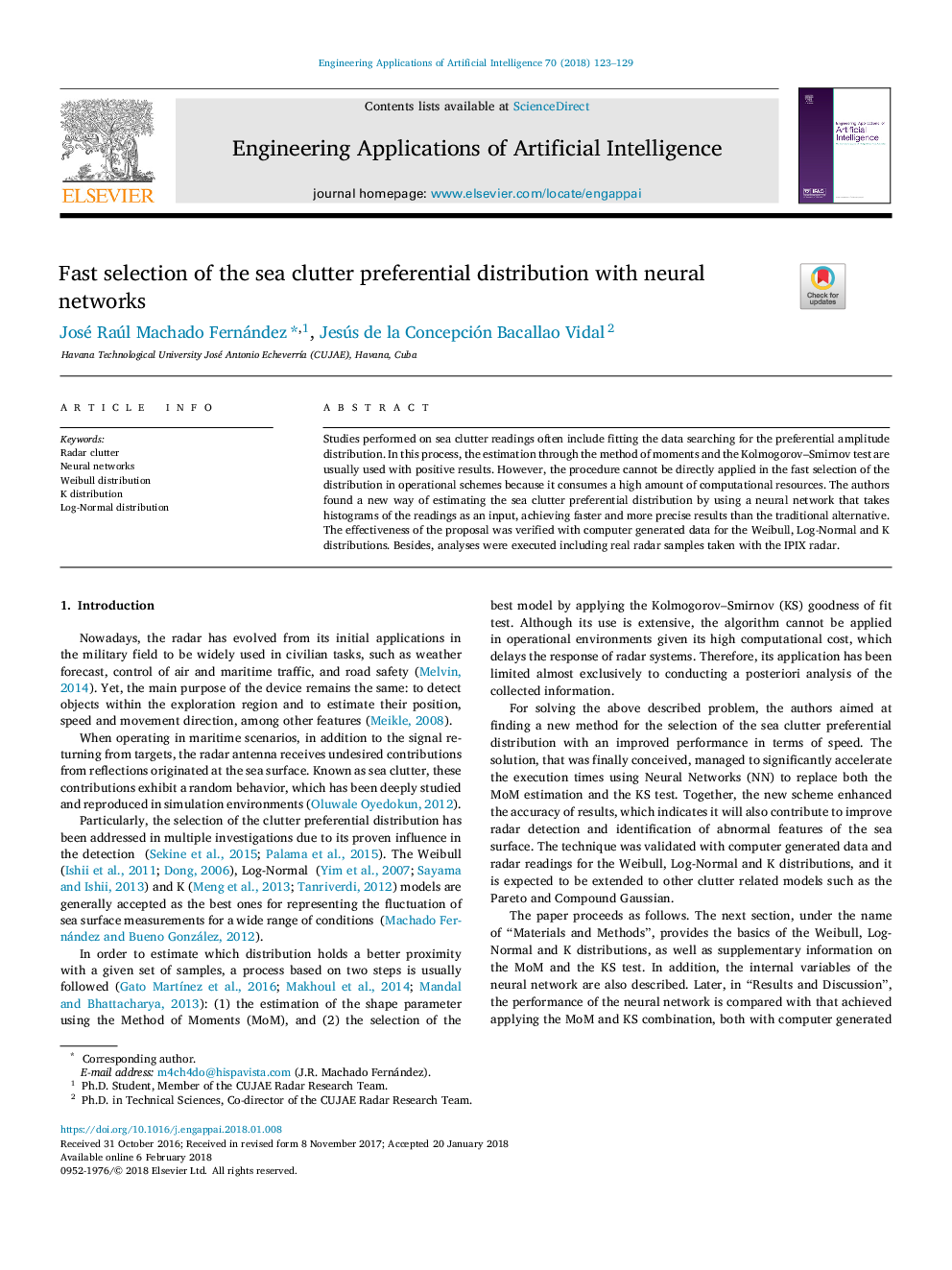 Fast selection of the sea clutter preferential distribution with neural networks