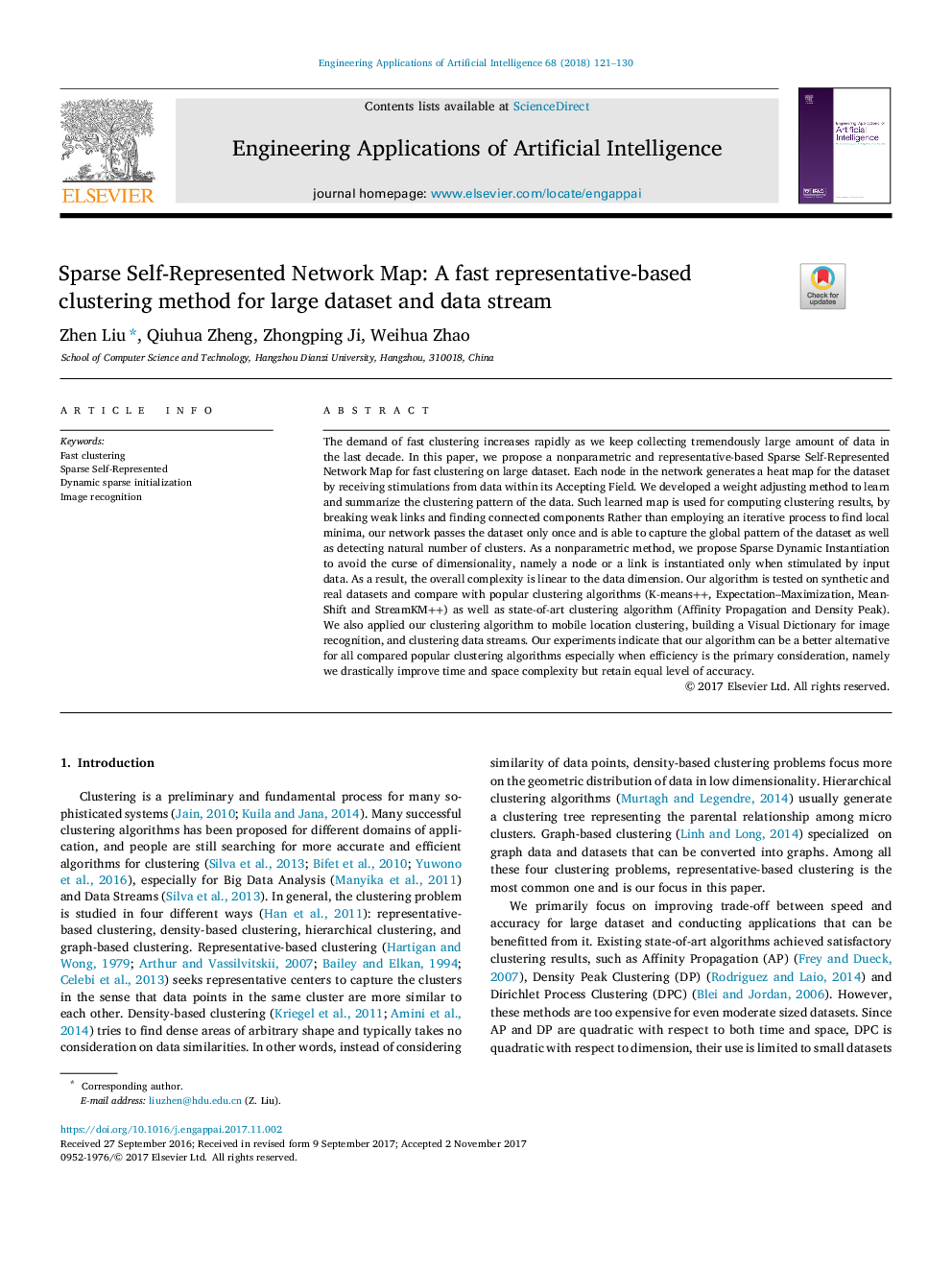 Sparse Self-Represented Network Map: A fast representative-based clustering method for large dataset and data stream