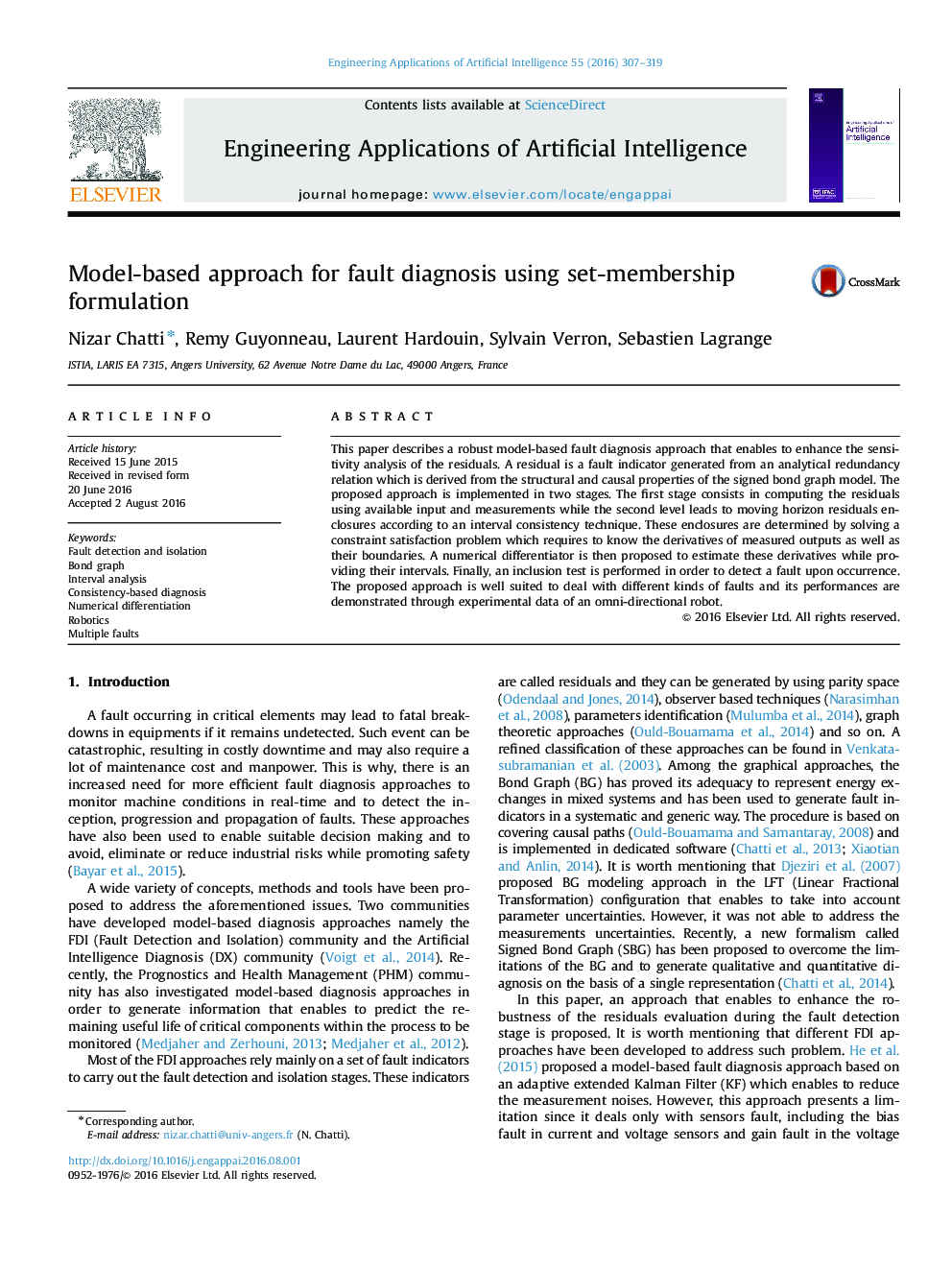 Model-based approach for fault diagnosis using set-membership formulation