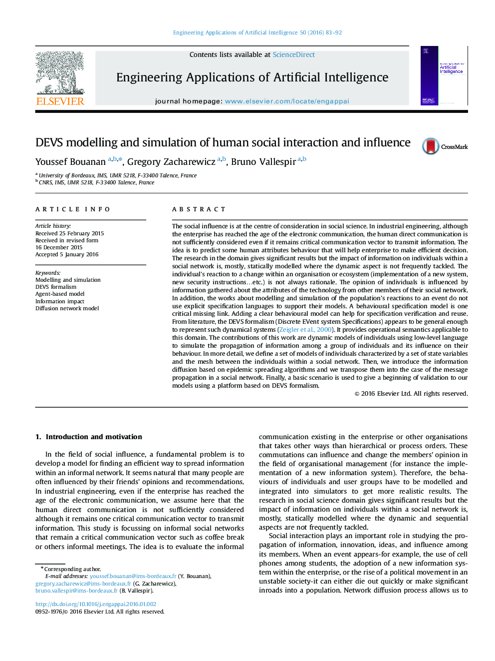 DEVS modelling and simulation of human social interaction and influence