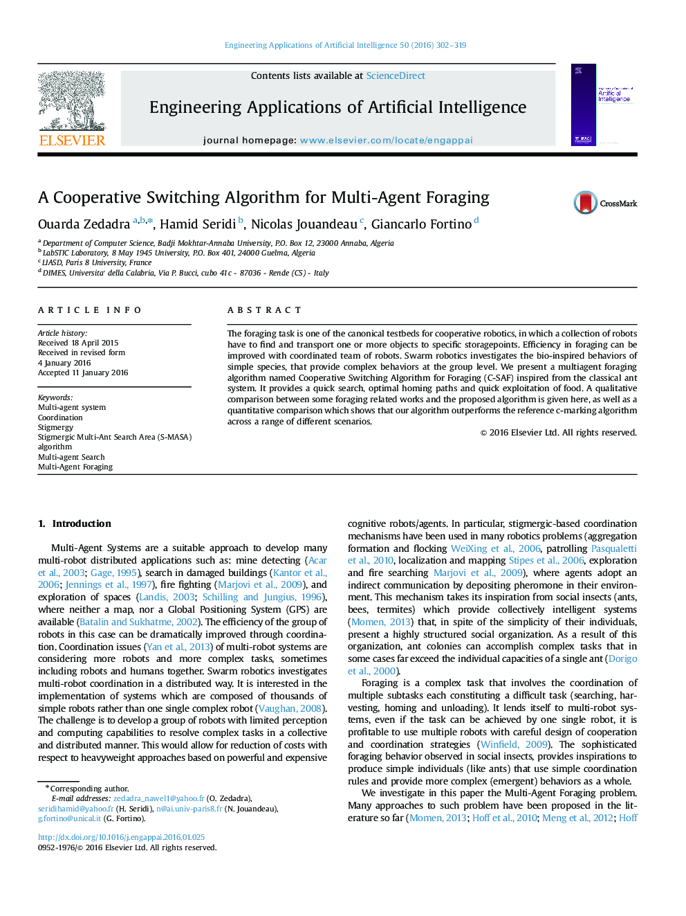 A Cooperative Switching Algorithm for Multi-Agent Foraging