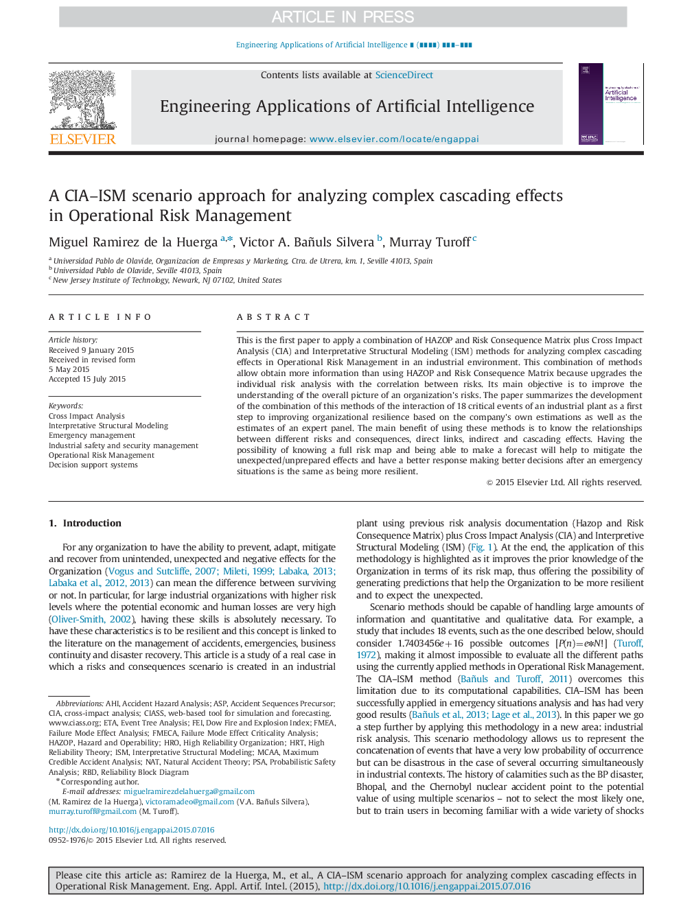 A CIA-ISM scenario approach for analyzing complex cascading effects in Operational Risk Management