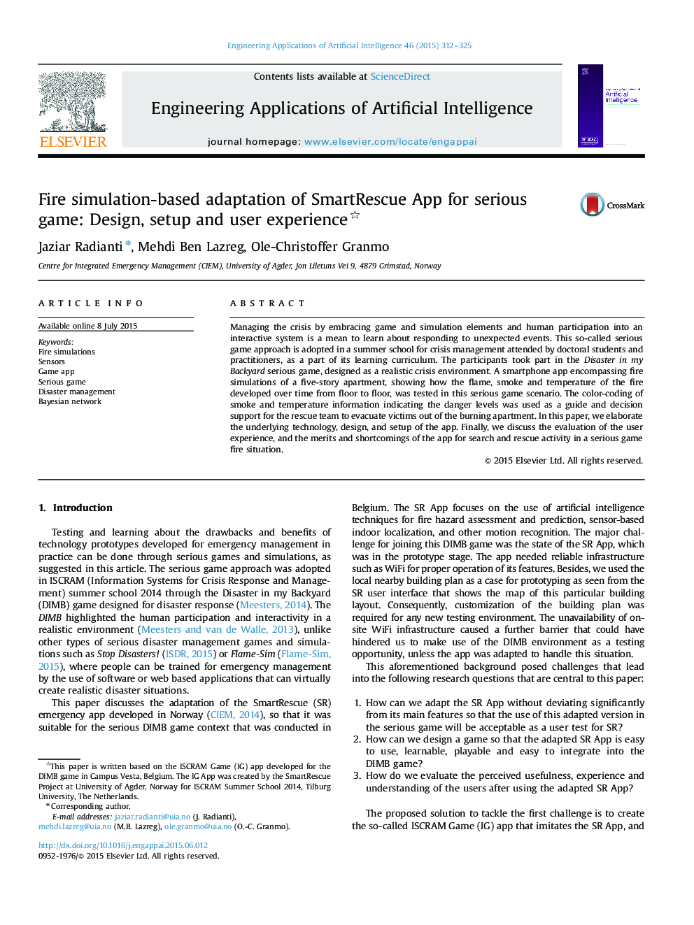 Fire simulation-based adaptation of SmartRescue App for serious game: Design, setup and user experience