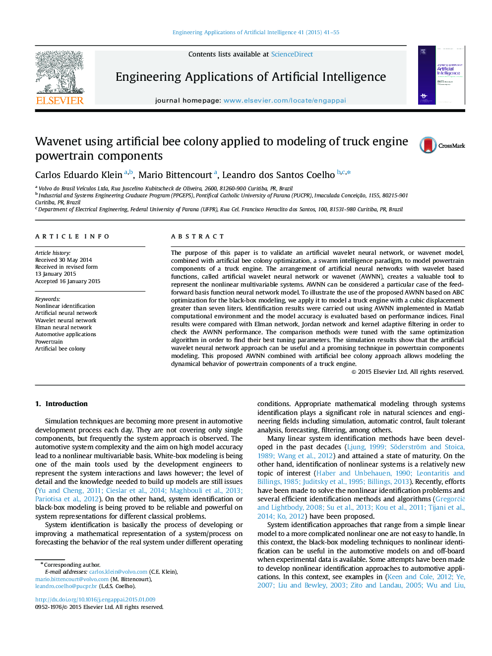 Wavenet using artificial bee colony applied to modeling of truck engine powertrain components