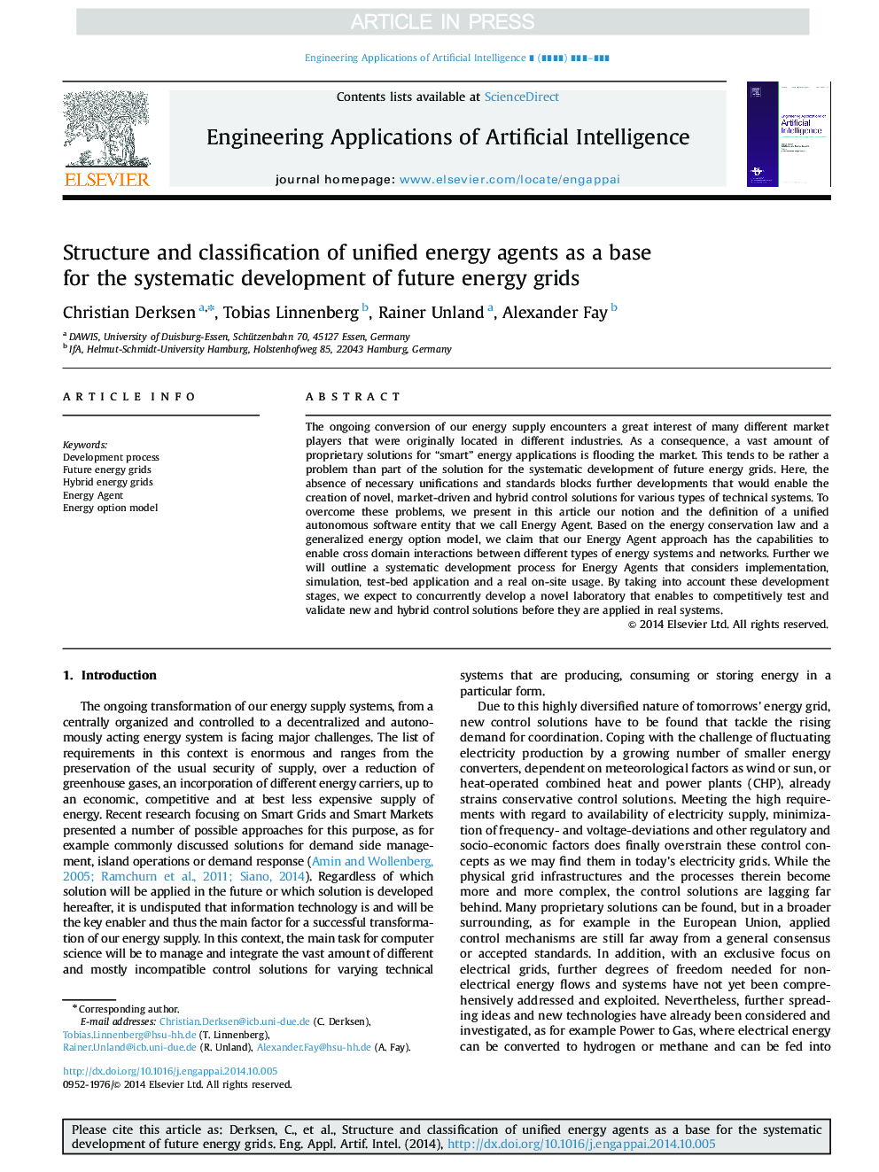 Structure and classification of unified energy agents as a base for the systematic development of future energy grids