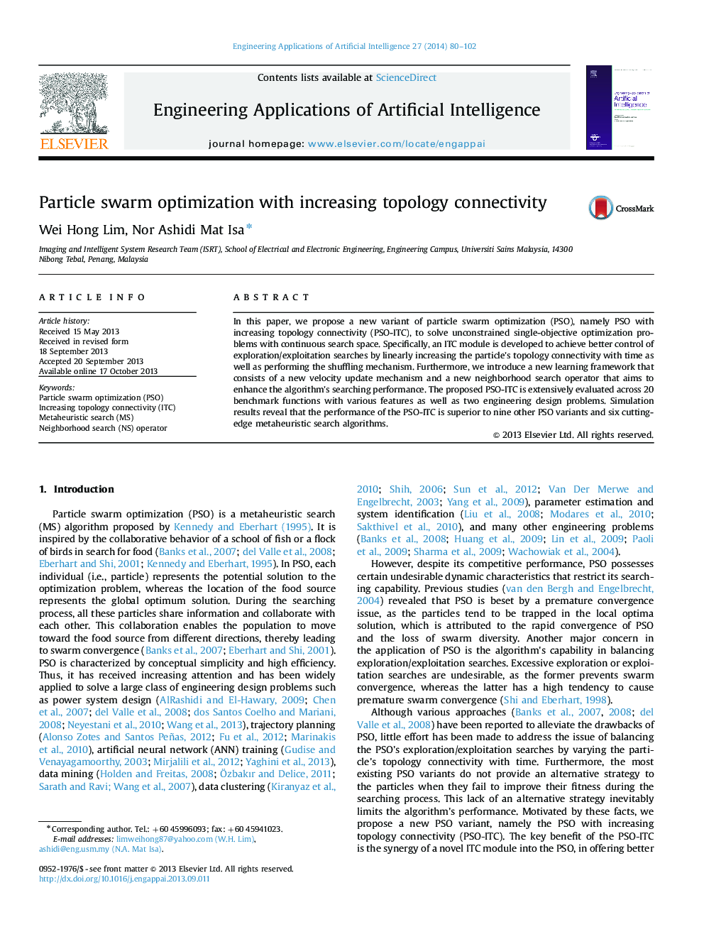 Particle swarm optimization with increasing topology connectivity