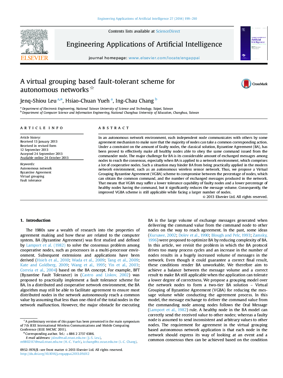 A virtual grouping based fault-tolerant scheme for autonomous networks