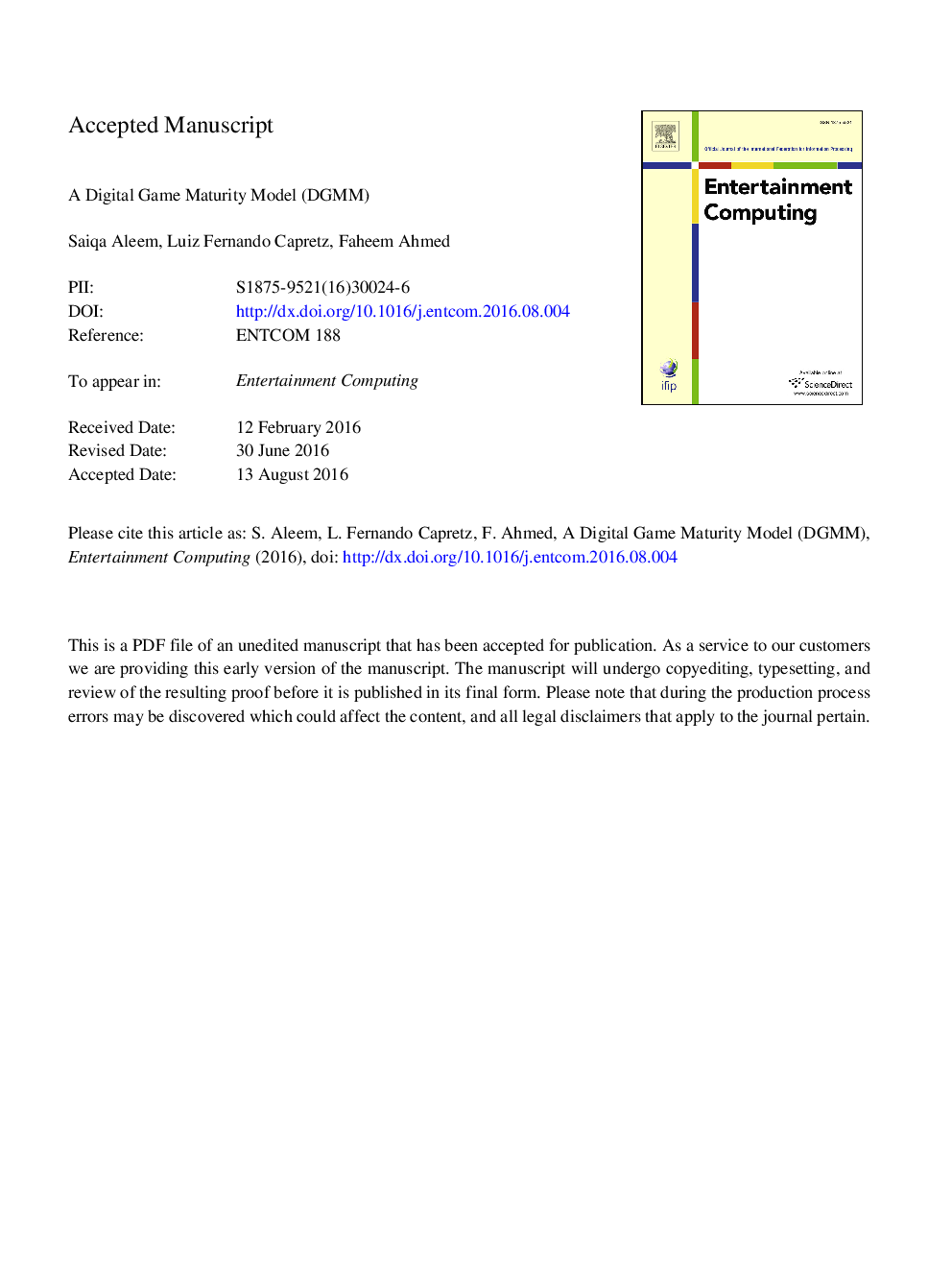 A Digital Game Maturity Model (DGMM)