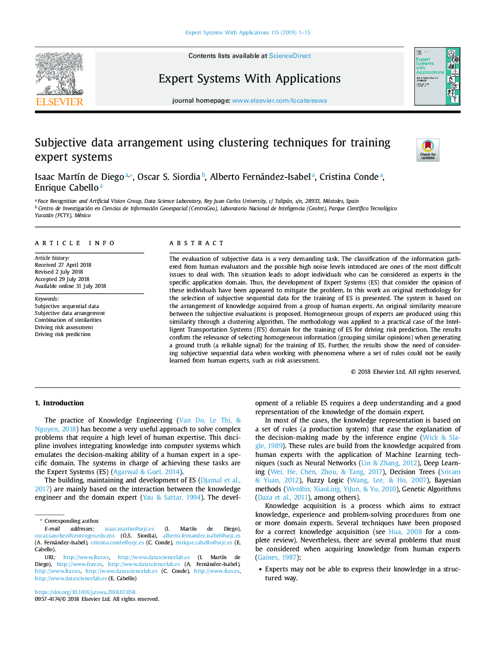 Subjective data arrangement using clustering techniques for training expert systems