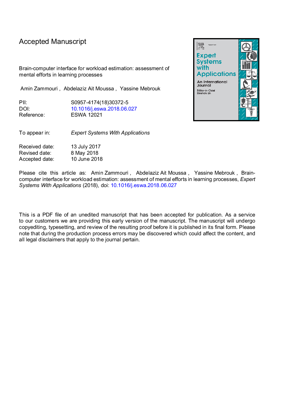 Brain-computer interface for workload estimation: Assessment of mental efforts in learning processes