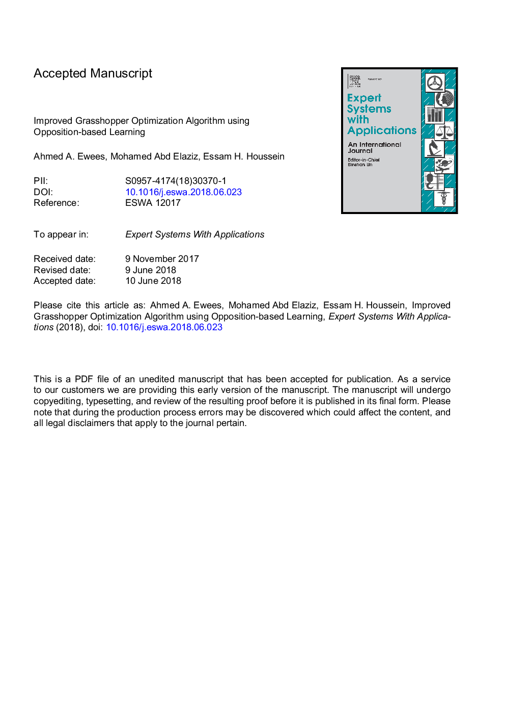 Improved grasshopper optimization algorithm using opposition-based learning