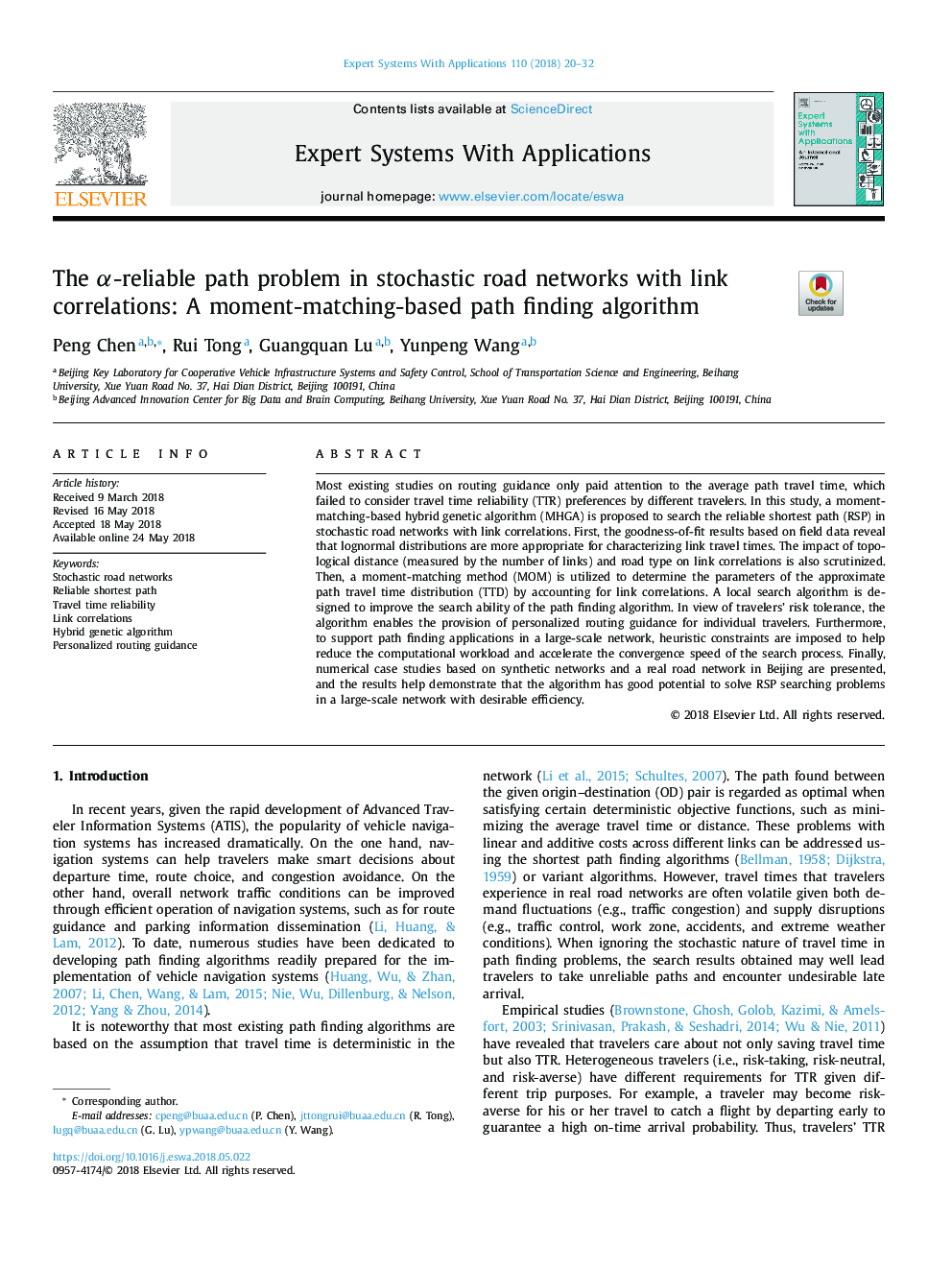 The Î±-reliable path problem in stochastic road networks with link correlations: A moment-matching-based path finding algorithm