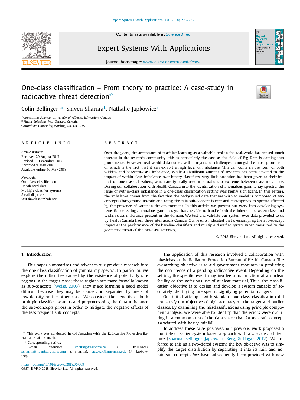 One-class classification - From theory to practice: A case-study in radioactive threat detection