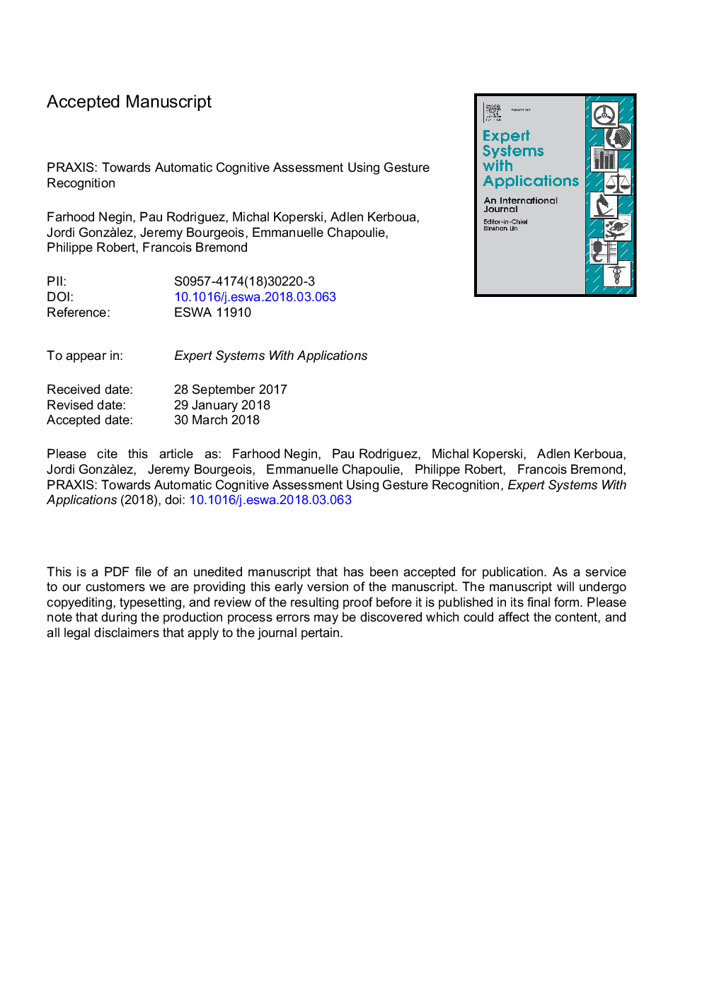 PRAXIS: Towards automatic cognitive assessment using gesture recognition