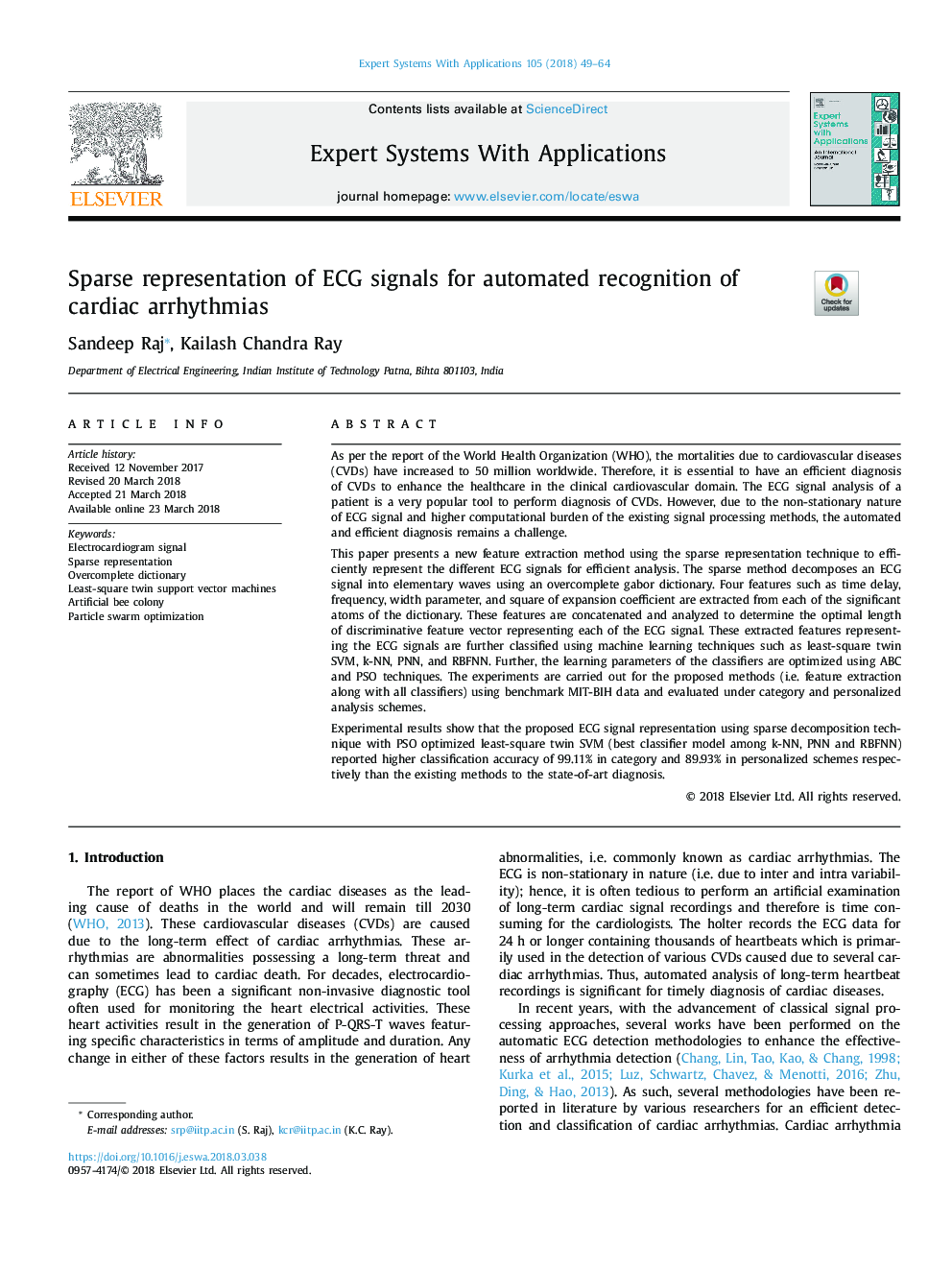 عکس صفحه اول مقاله: Sparse representation of ECG signals for automated recognition of cardiac arrhythmias Sparse representation of ECG signals for automated recognition of cardiac arrhythmias