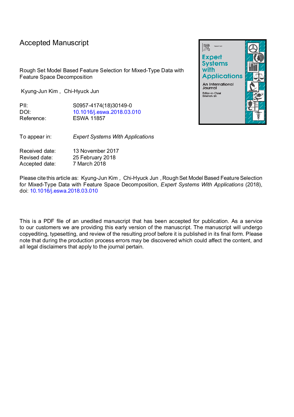 Rough set model based feature selection for mixed-type data with feature space decomposition