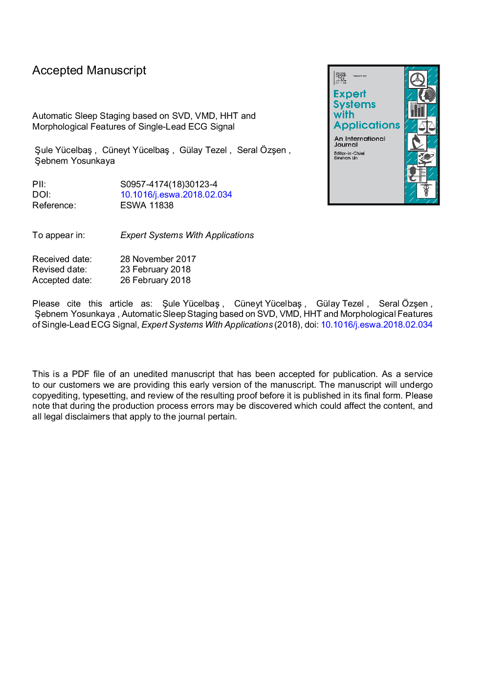 Automatic sleep staging based on SVD, VMD, HHT and morphological features of single-lead ECG signal