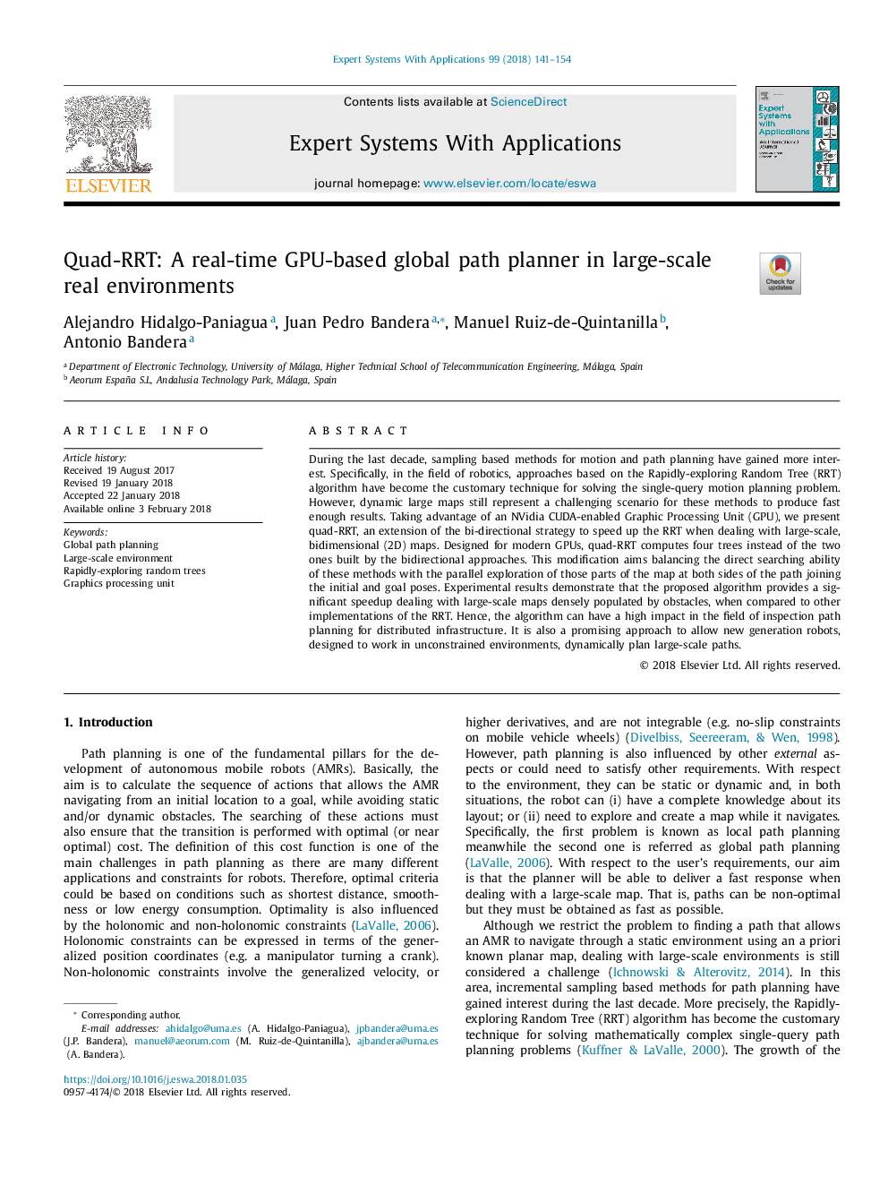 Quad-RRT: A real-time GPU-based global path planner in large-scale real environments