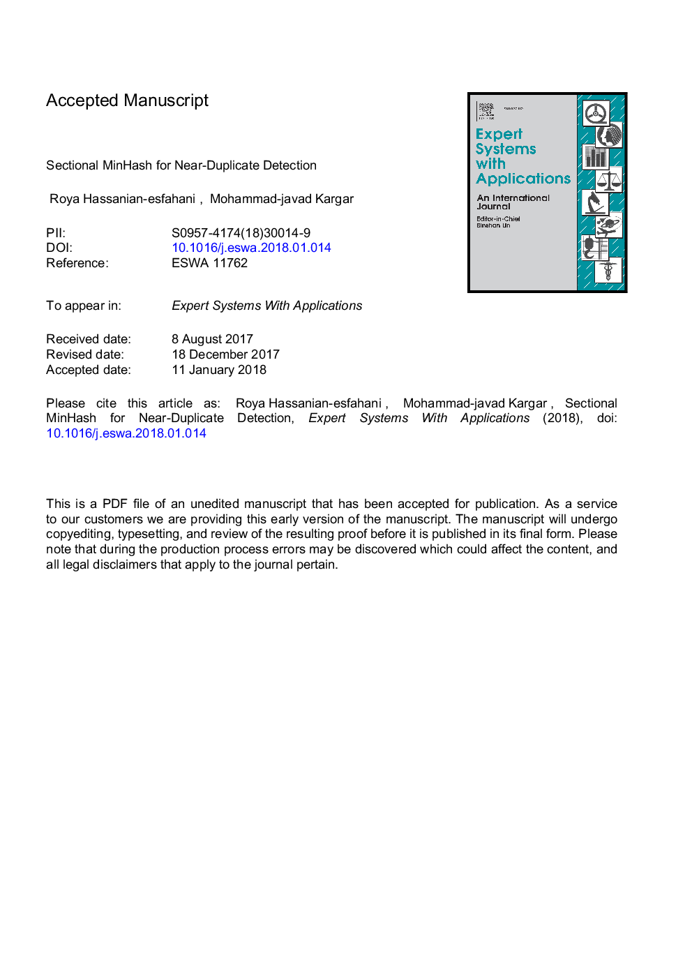 Sectional MinHash for near-duplicate detection