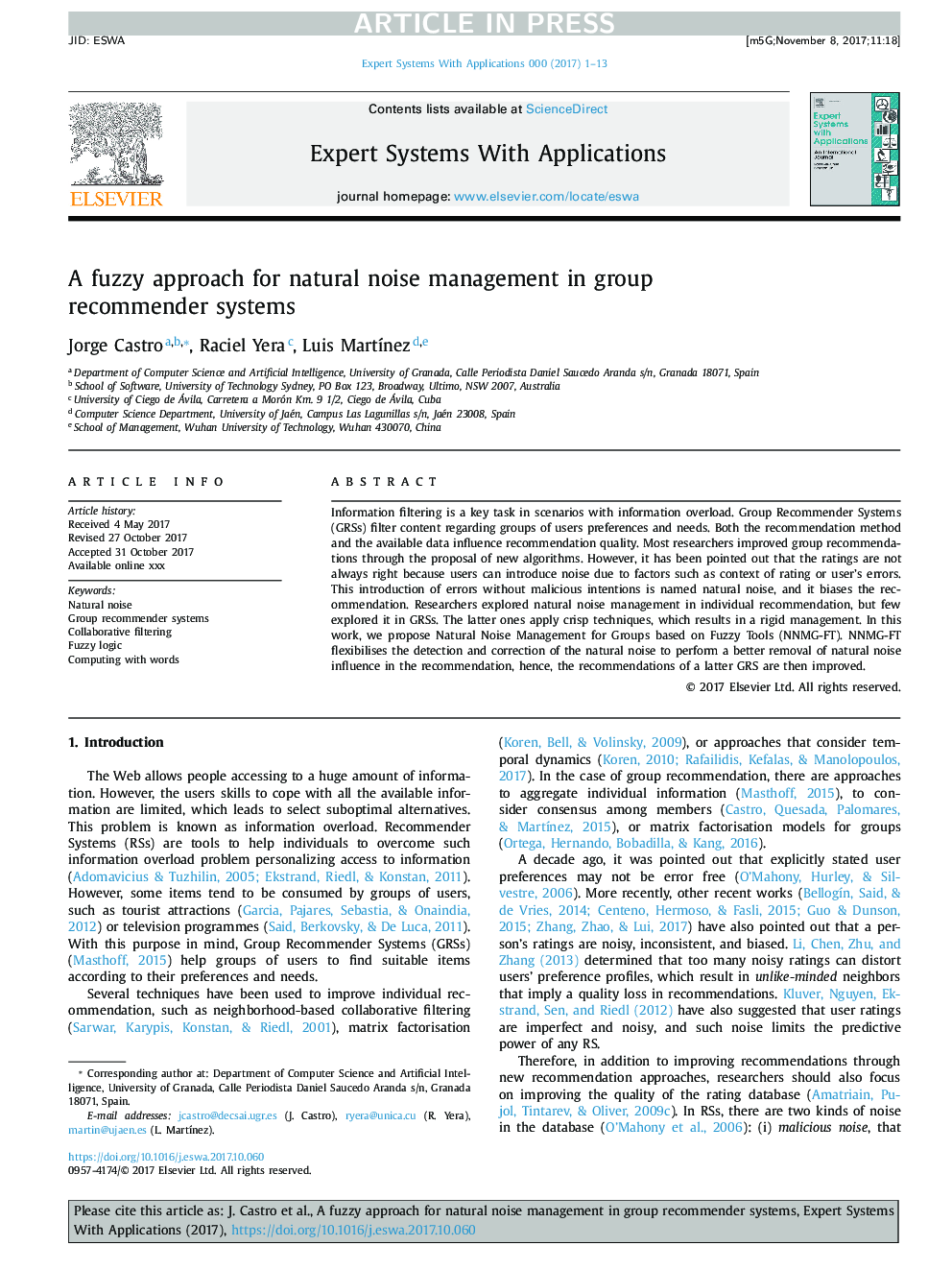 A fuzzy approach for natural noise management in group recommender systems