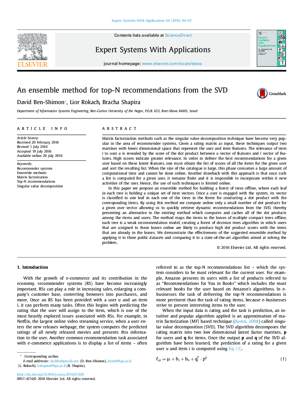 An ensemble method for top-N recommendations from the SVD