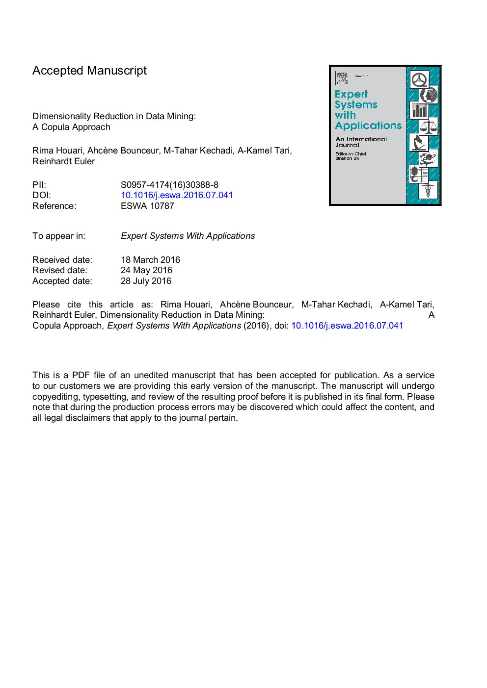 Dimensionality reduction in data mining: A Copula approach