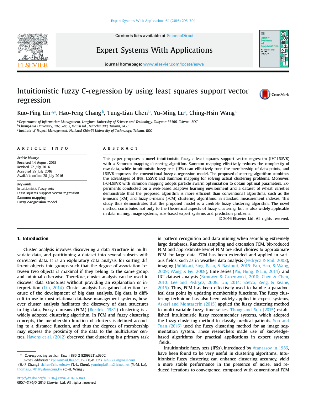 Intuitionistic fuzzy C-regression by using least squares support vector regression