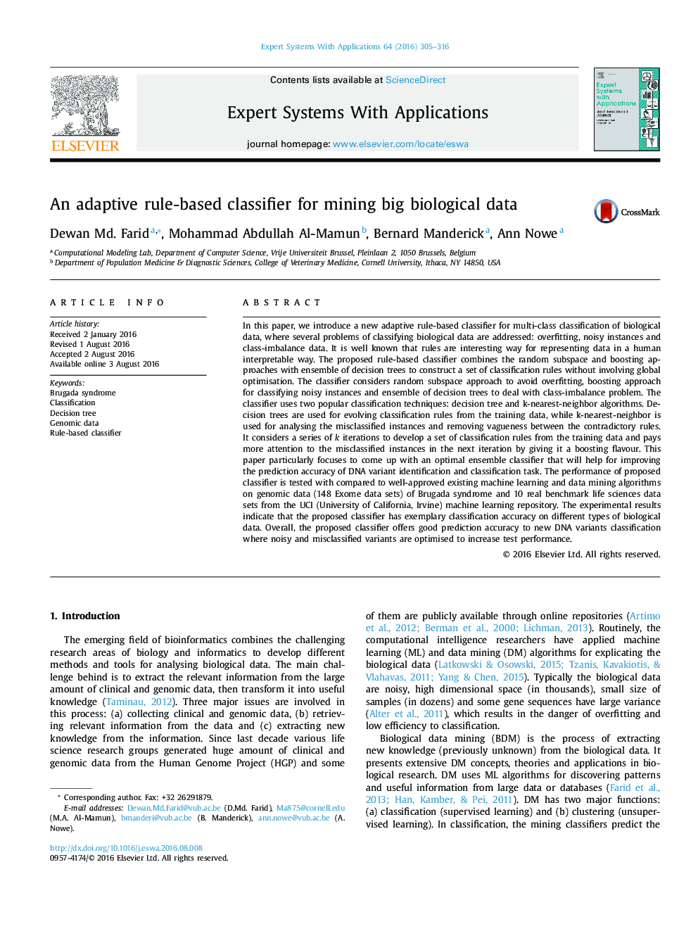 An adaptive rule-based classifier for mining big biological data