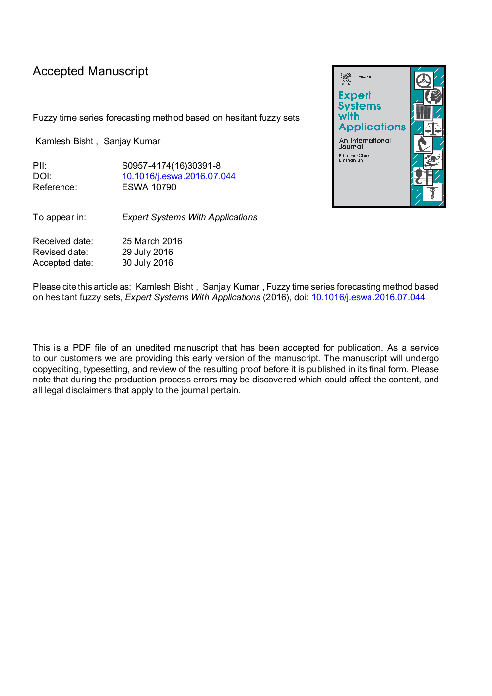 Fuzzy time series forecasting method based on hesitant fuzzy sets